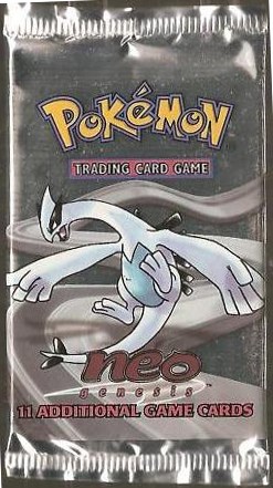 Image of the front of a booster pack from the Neo Genesis set of pokemon cards